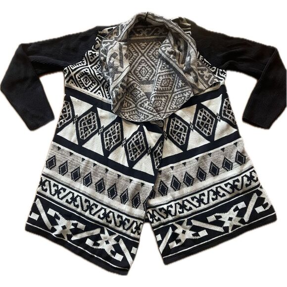 Lucky Brand Open Cardigan Native American Print Black & White Women’s Plus Size - Picture 1 of 4